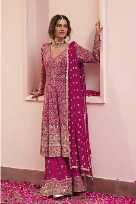 Pink Heavy Embroidered Georgette Sharara Suit Set