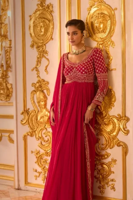 Rani Pink Georgette Hand Embroidered Flared Anarkali